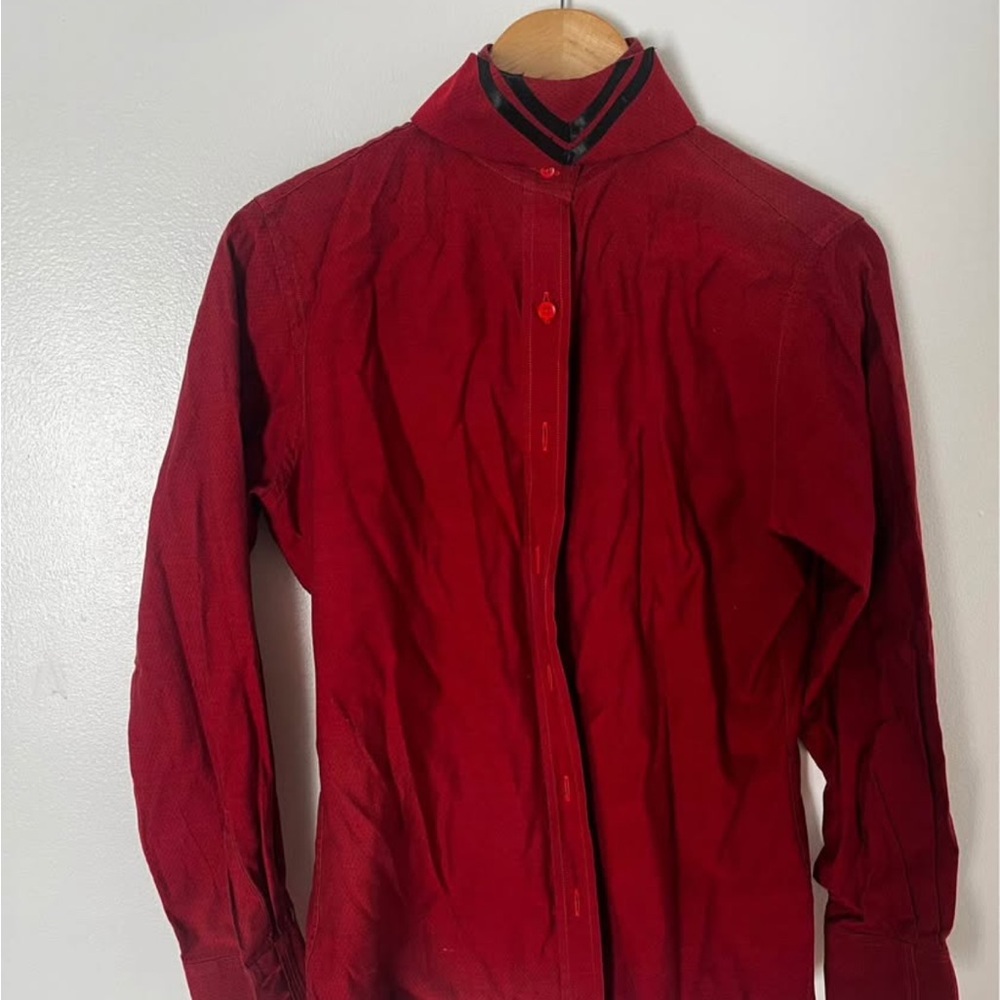 Booyah Hunt Seat Shirt - Red Long Sleeve Button-Up Shirt with Contrast Collar